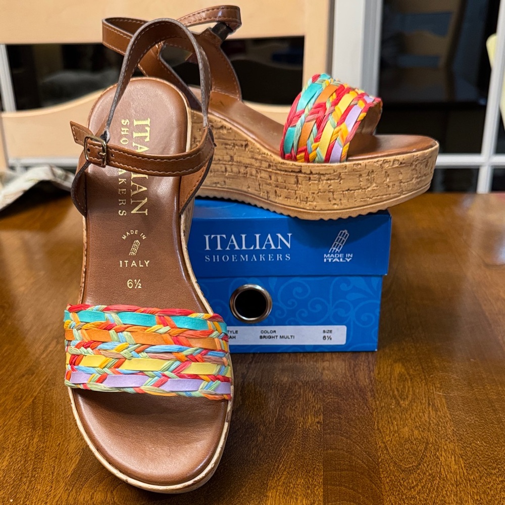 Italian Shoemakers Colorful Wedge Sandals Size 6.5